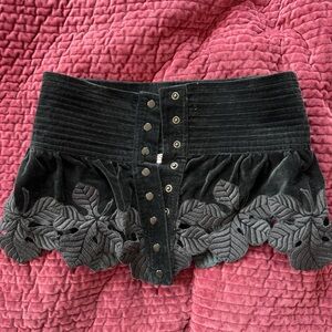 Black Embroidered Velvet Wide Waistband Corset Belt